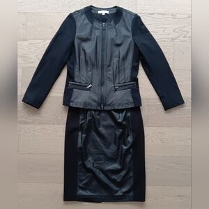 ELLEN TRACY Wool & Leather Suit Size 6